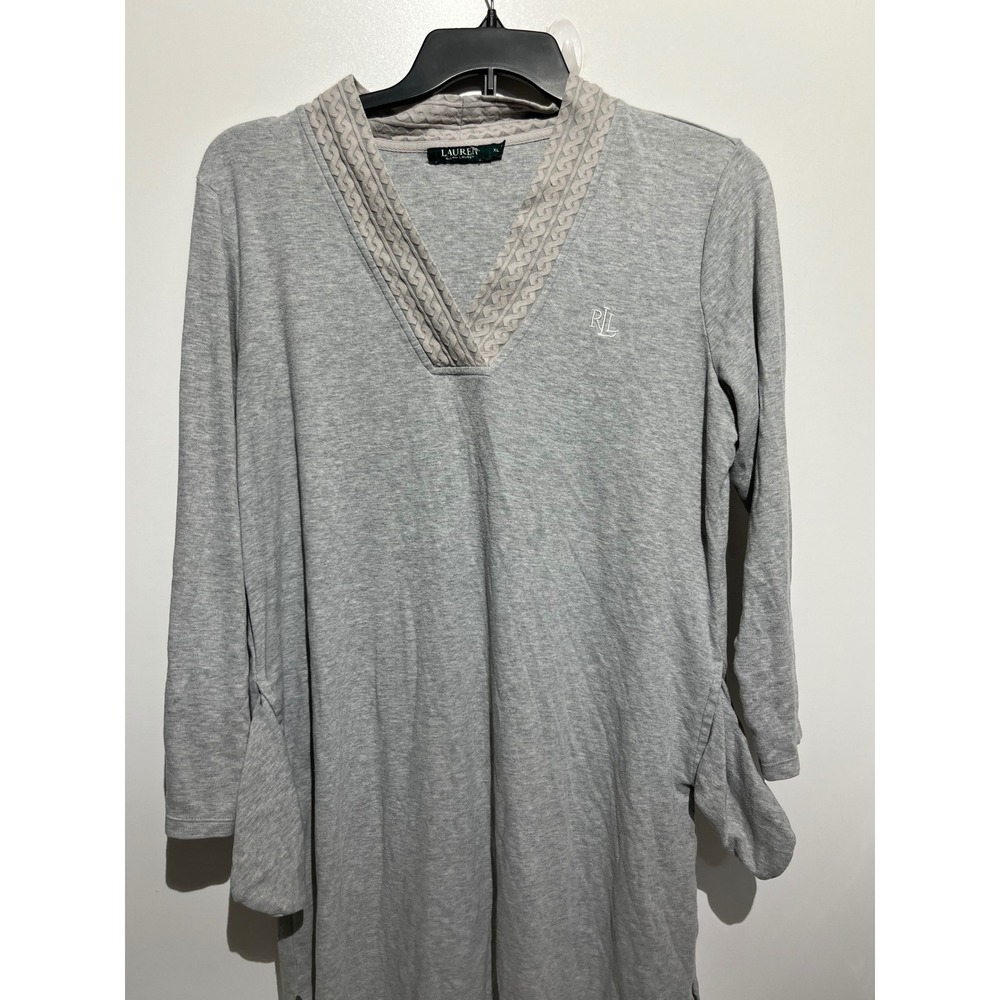Lauren Ralph Lauren Heather Gray V-Neck Long Sleeve Nightgown Sleep Shirt XL